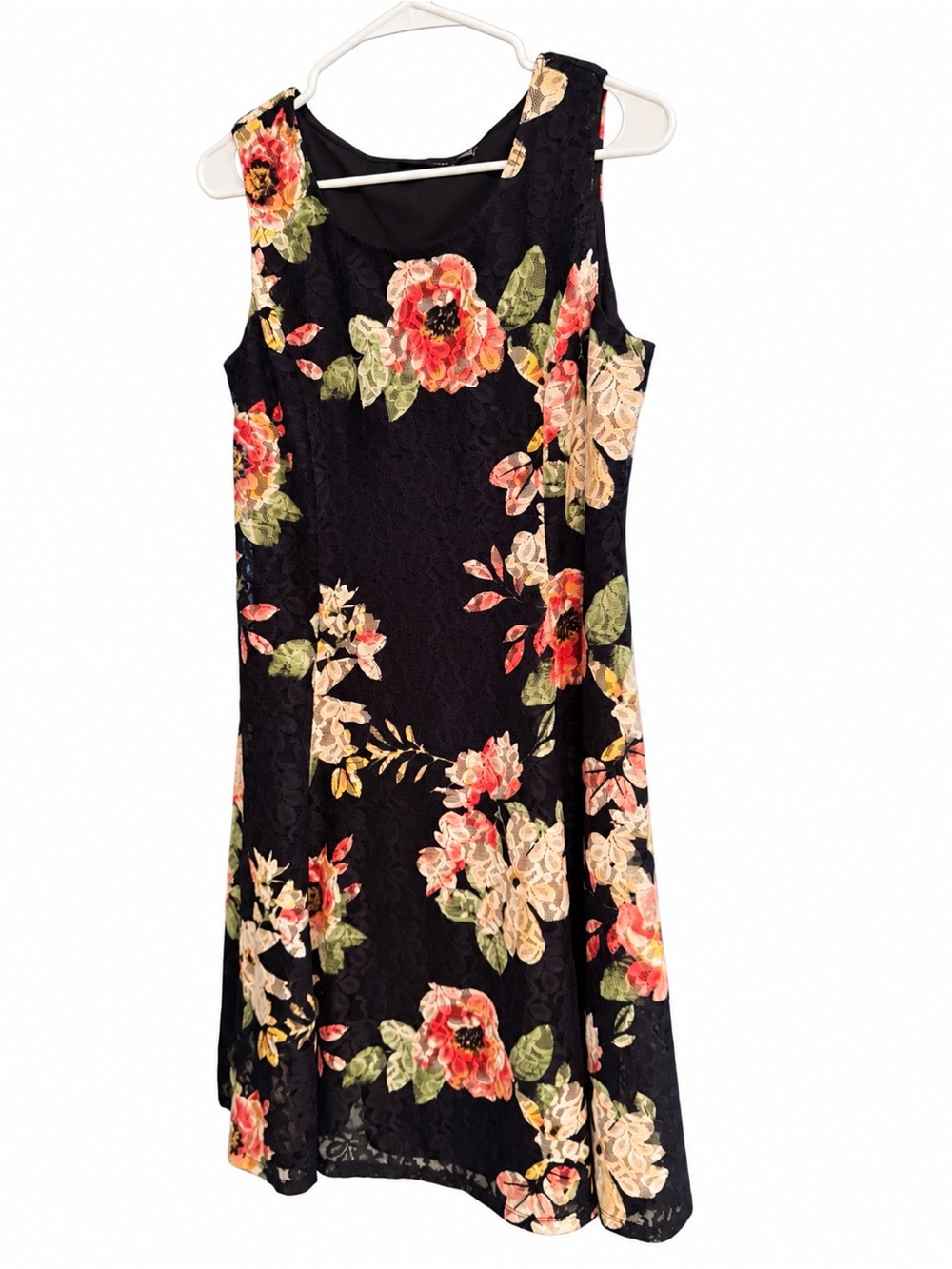 Nina Leonard Black Floral Lace Fit & Flare Midi Dress Size - Picture 3 of 7